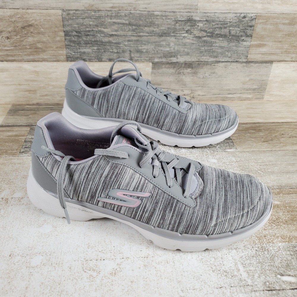 Skechers GO WALK 6 Womens‎ Shoes Sz 9.5 Walking Gray Heathered Lace-Up Sneakers